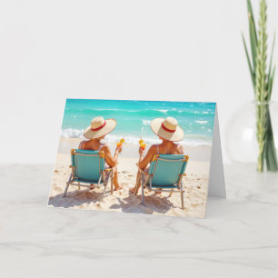 Two Old Ladies Sitting On Beach Chairs Card