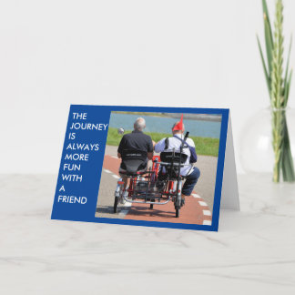 Two Old Men Pedaling Together Card