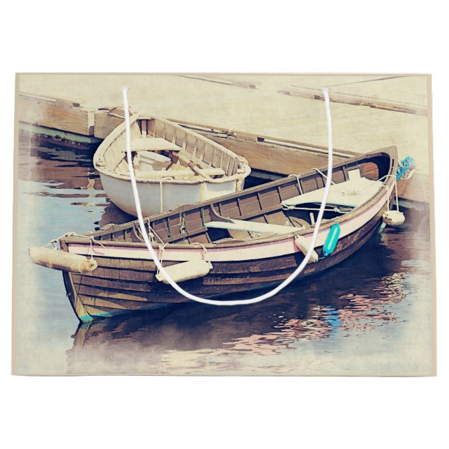 Two Old Rowboats Wooden Boats Large Gift Bag (Front)