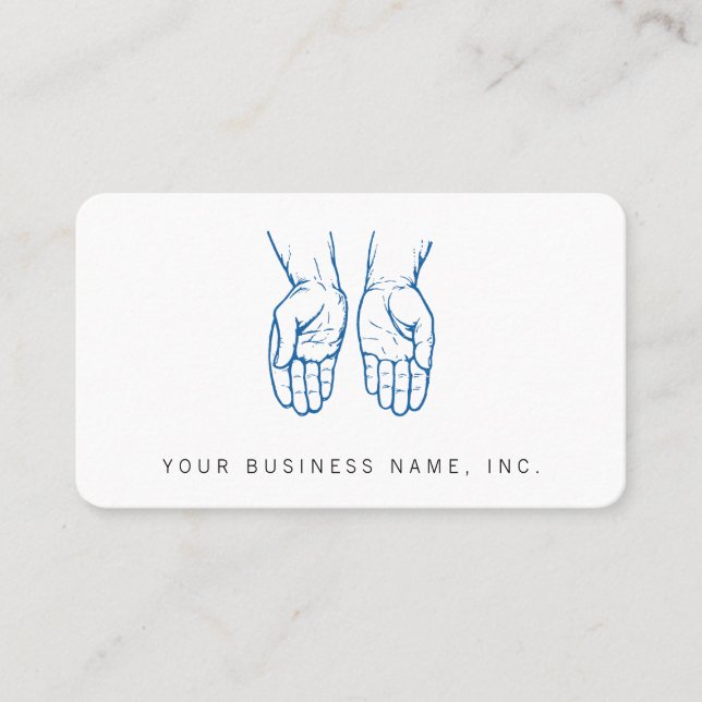 Two Open Hands (Blue) Business Card (Front)
