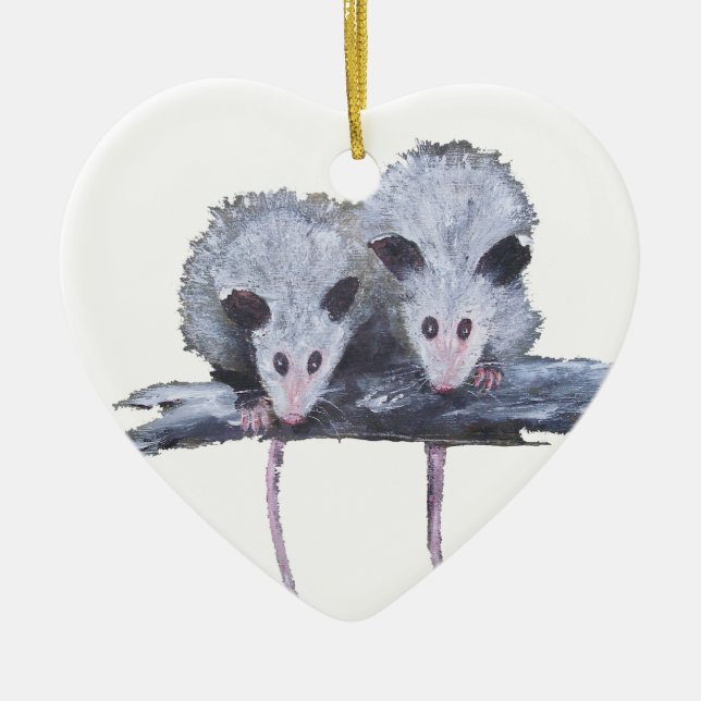 "Two Opossums" Heart Ornament (Front)
