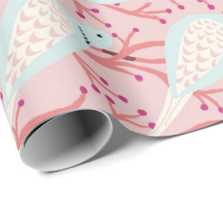 Two (or more!) turtle doves on pink ground wrapping paper