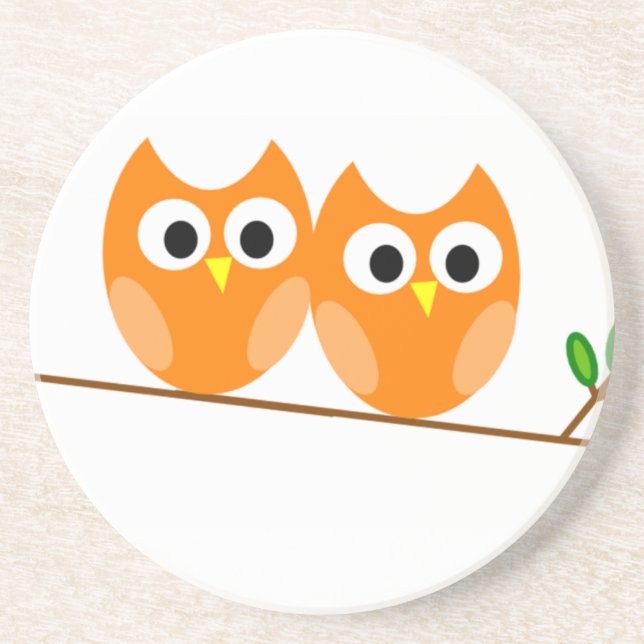 Two Orange Owls in Tree Coaster (Front)