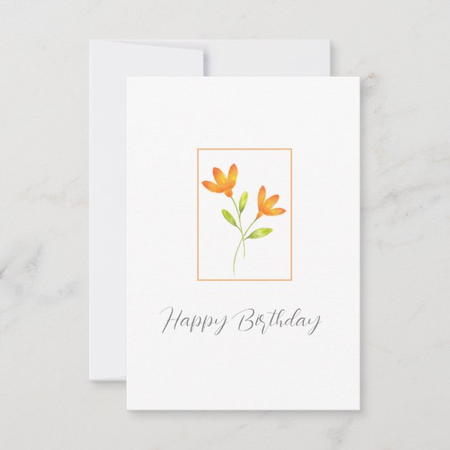 Two Orange Watercolor Flowers Card (Front)