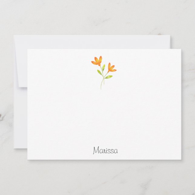 Two Orange Watercolor Flowers Card (Front)