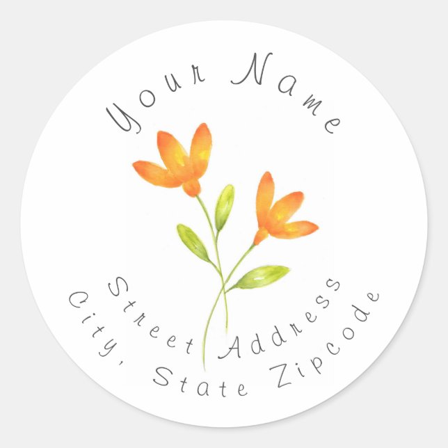 Two Orange Watercolor Flowers Labels (Front)