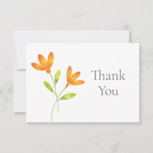 Two Orange Watercolor Flowers Thank You Card