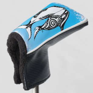 Two Orca Whales Tribal Blue Brushed Golf Head Cover