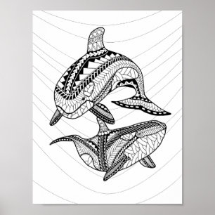Two Orcas Adult Colouring Poster
