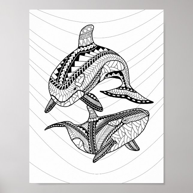 Two Orcas Adult Colouring Poster (Front)