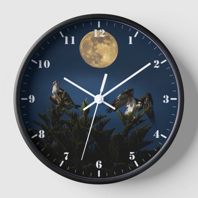 Two Ospreys at full Moon Clock (Front)
