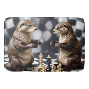 Two Otters Playing Chess,  Bath Mat