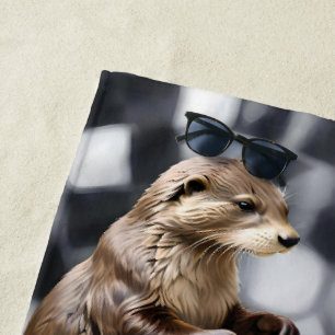 Two Otters Playing Chess,  Beach Towel