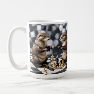 Two Otters Playing Chess,  Coffee Mug
