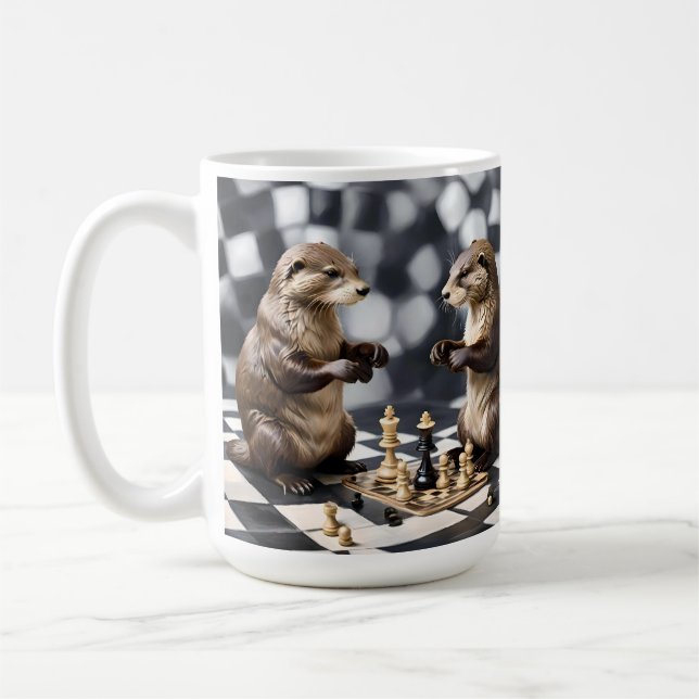Two Otters Playing Chess,  Coffee Mug (Left)
