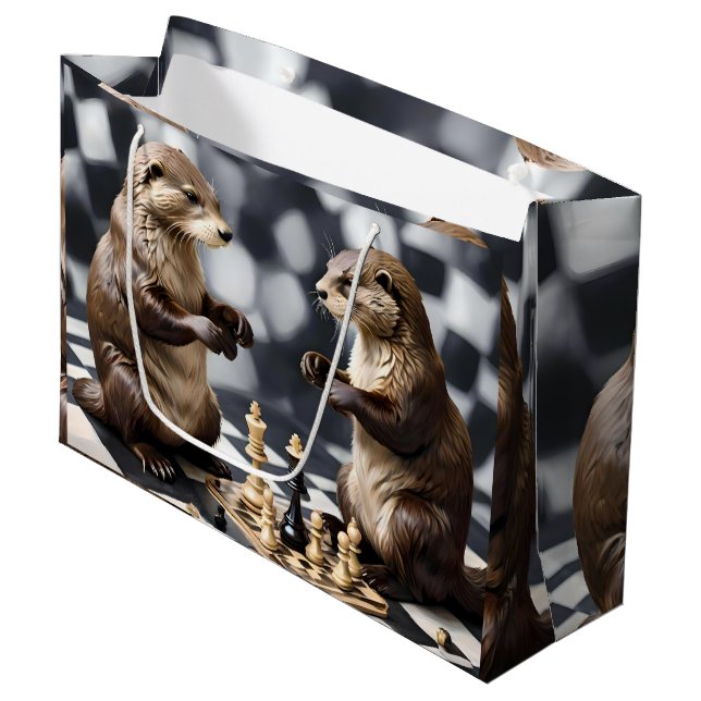 Two Otters Playing Chess,  Large Gift Bag (Front Angled)