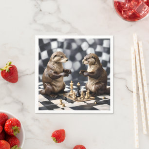 Two Otters Playing Chess,  Napkin