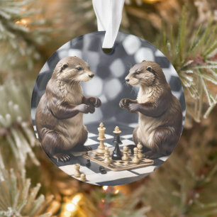 Two Otters Playing Chess, Ornament