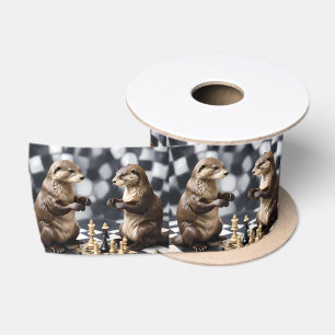 Two Otters Playing Chess, Satin Ribbon