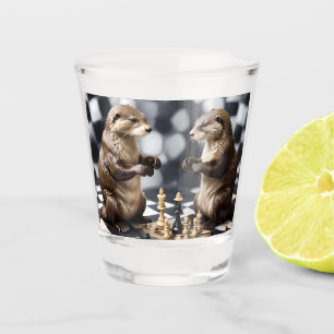 Two Otters Playing Chess, Shot Glass