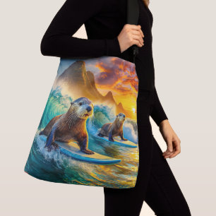 Two Otters Surfing Design by Rich AMeN Gill Crossbody Bag