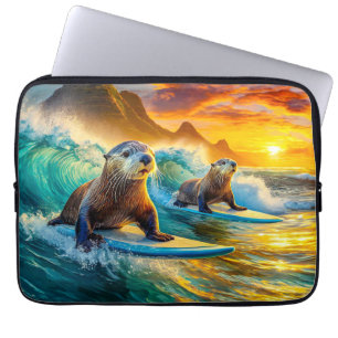 Two Otters Surfing Design by Rich AMeN Gill Laptop Sleeve