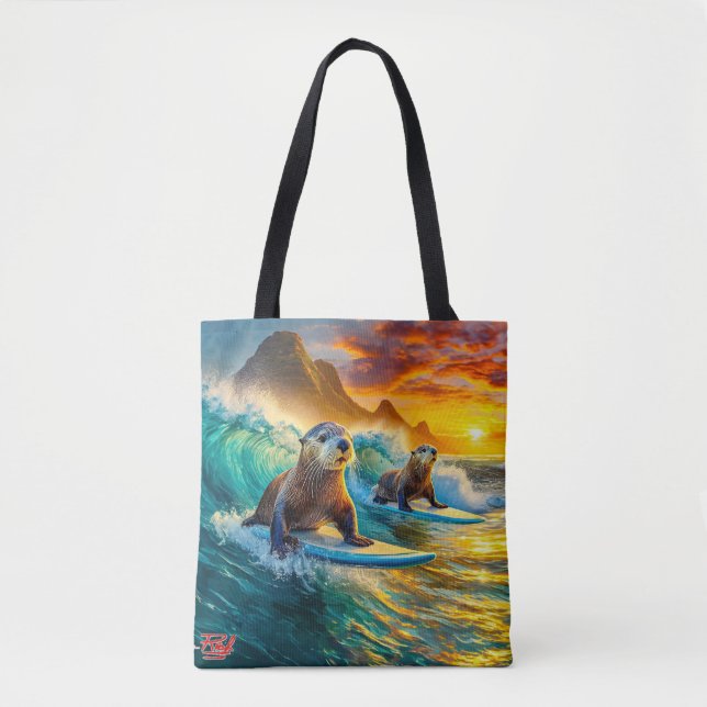 Two Otters Surfing Design by Rich AMeN Gill Tote Bag (Front)