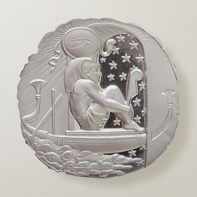 Two Ounce Silver Ra and Scarab Round Cushion (Front)