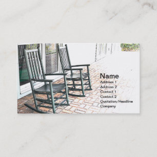 two outdoor black wooden rocking chairs business card