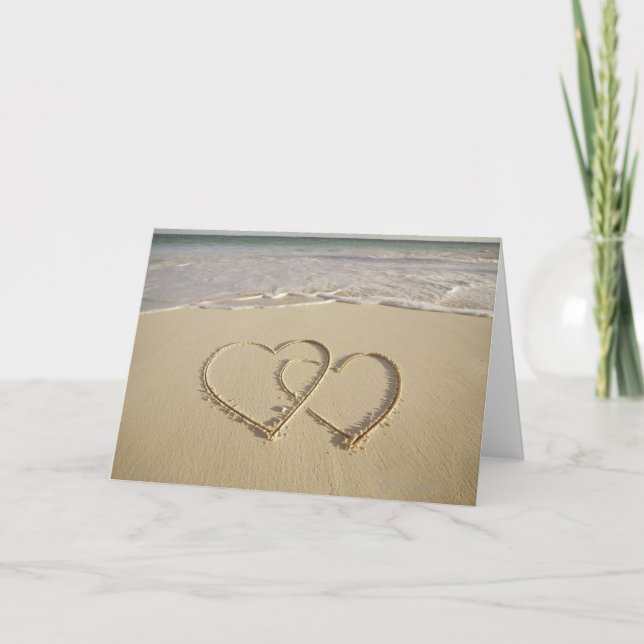 Two overlying hearts drawn on the beach card (Front)