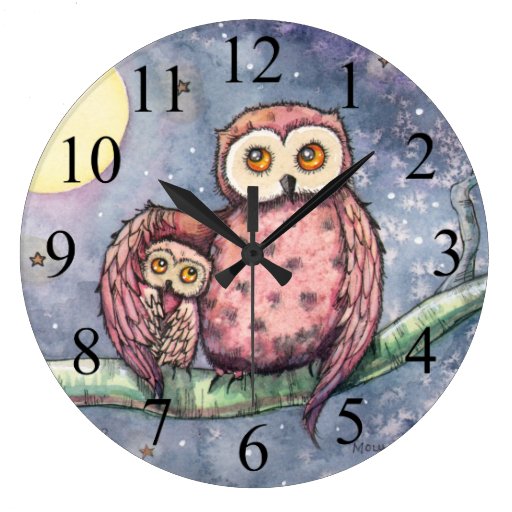 Image of Two Owls and a Moon Kids Wall Clock