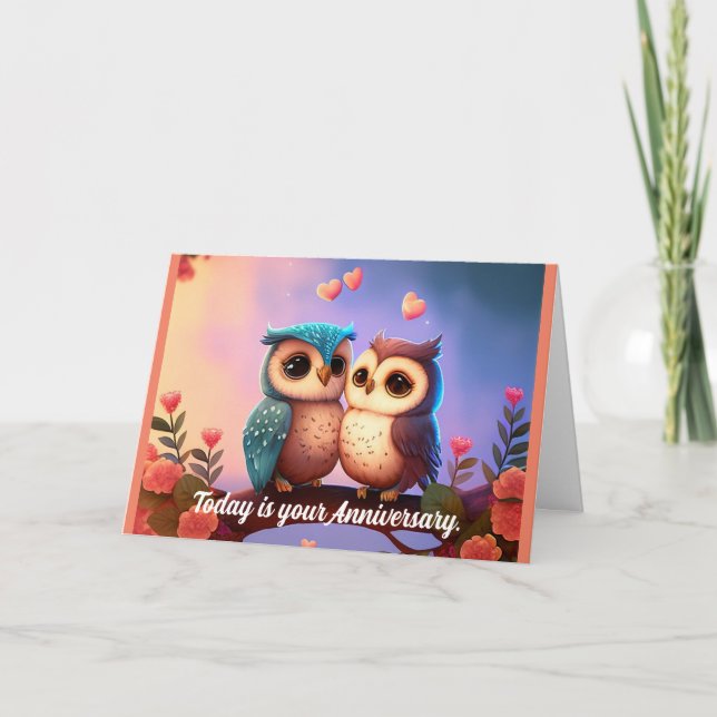 Two Owls Anniversary Greeting Card (Front)
