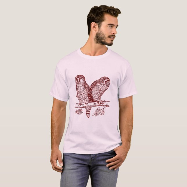 Two Owls - Dark Red T-Shirt (Front Full)