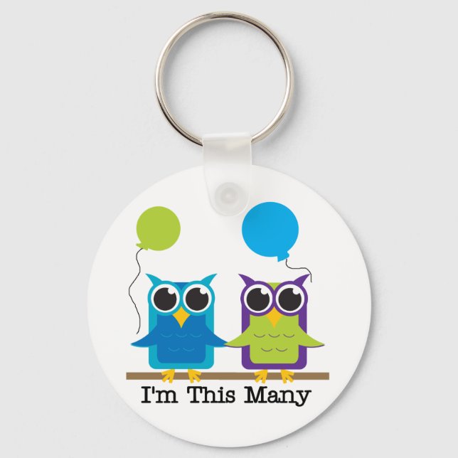 Two Owls I'm This Many Birthday Tshirts Key Ring (Front)