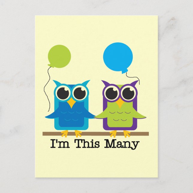Two Owls I'm This Many Birthday Tshirts Postcard (Front)