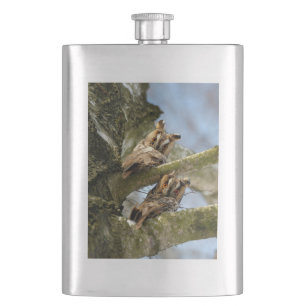Two Owls in the Woods, birds, wildlife Flask