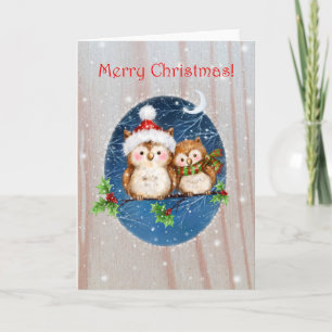 Two Owls on Branch, Merry Christmas Card