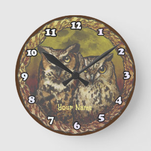Two Owls Round Clock