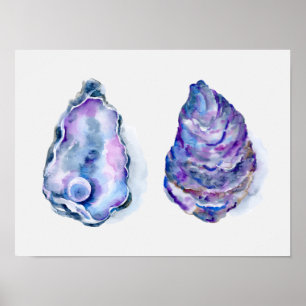 Two oyster shells with pearl Print