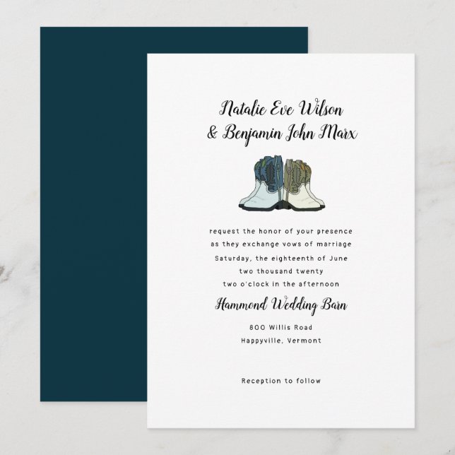 Two Pair Cowboy Boots Country Wedding Invitation (Front/Back)