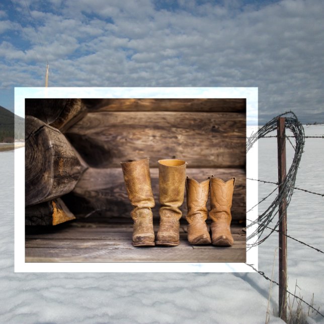 Two Pair Worn Cowboy Boots in Cabin Postcard (Creator Uploaded)