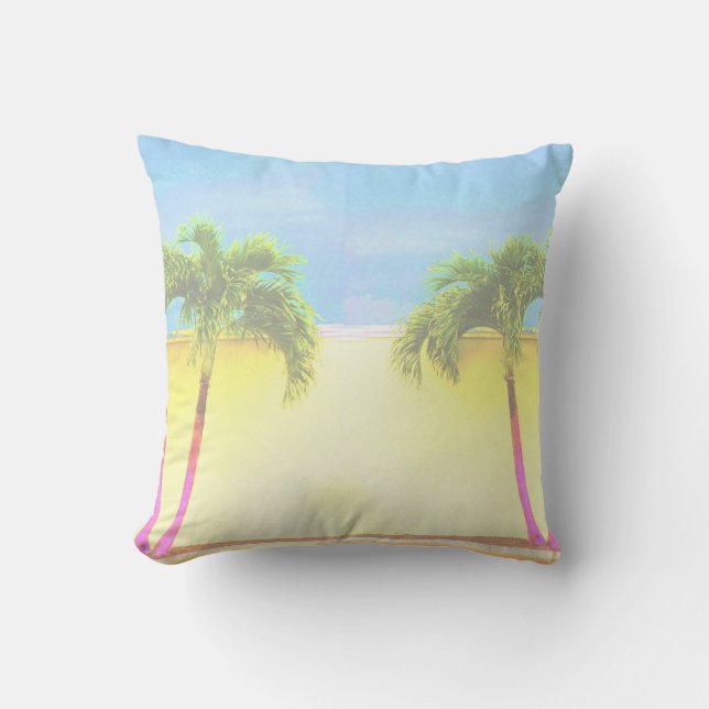 Two Palm Retro Trees Sky Faded Cushion (Front)