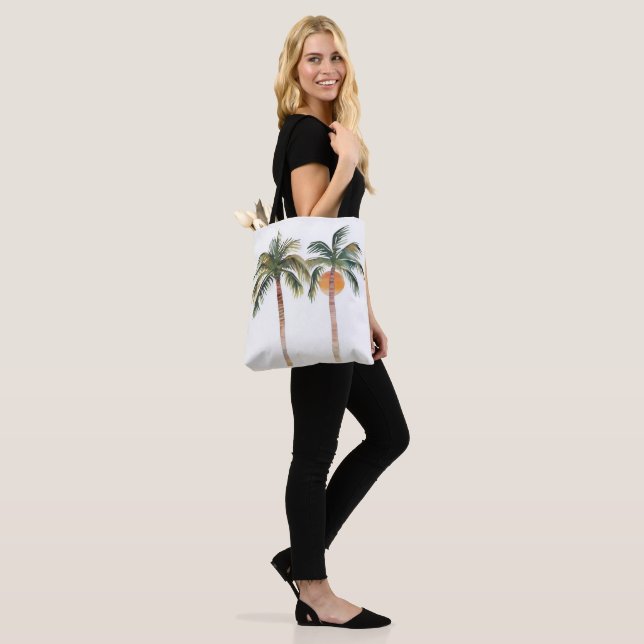 two palm trees and sunset  tote bag (On Model)