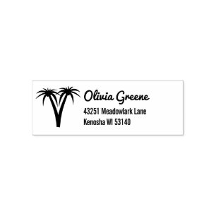 Two palm trees outline return address self-inking stamp
