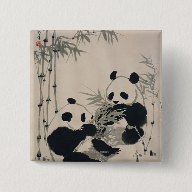 Two Pandas 15 Cm Square Badge (Front)