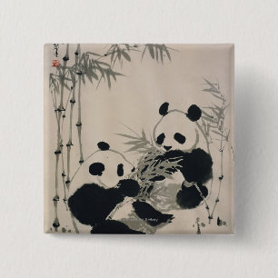 Two Pandas 15 Cm Square Badge