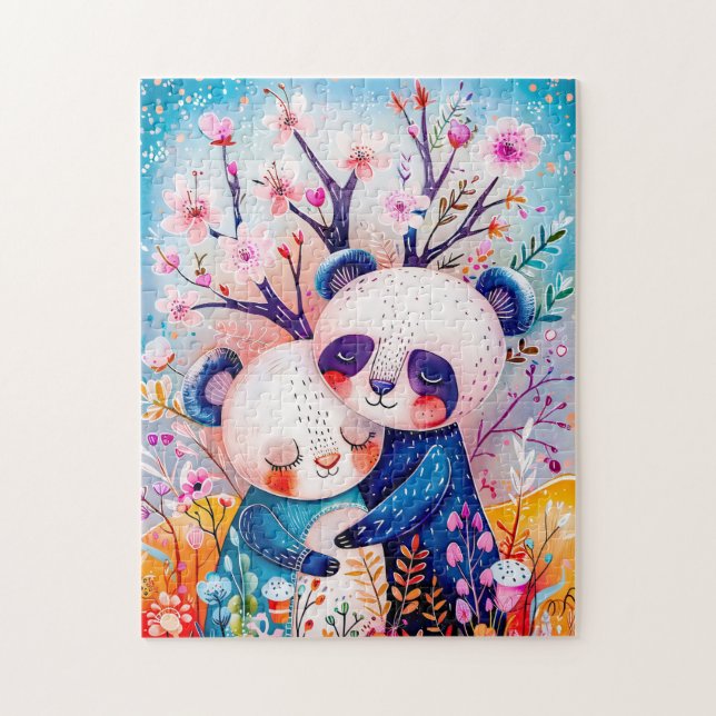 Two Pandas Hugging in Bamboo Forest Jigsaw Puzzle (Vertical)