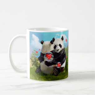 Two pandas in love hugging coffee mug