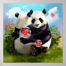 Two pandas in love hugging