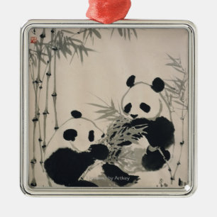 Two Pandas Metal Tree Decoration